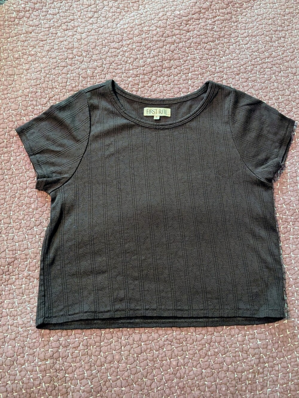 First Rite Pointelle Crop Tee in Walnut